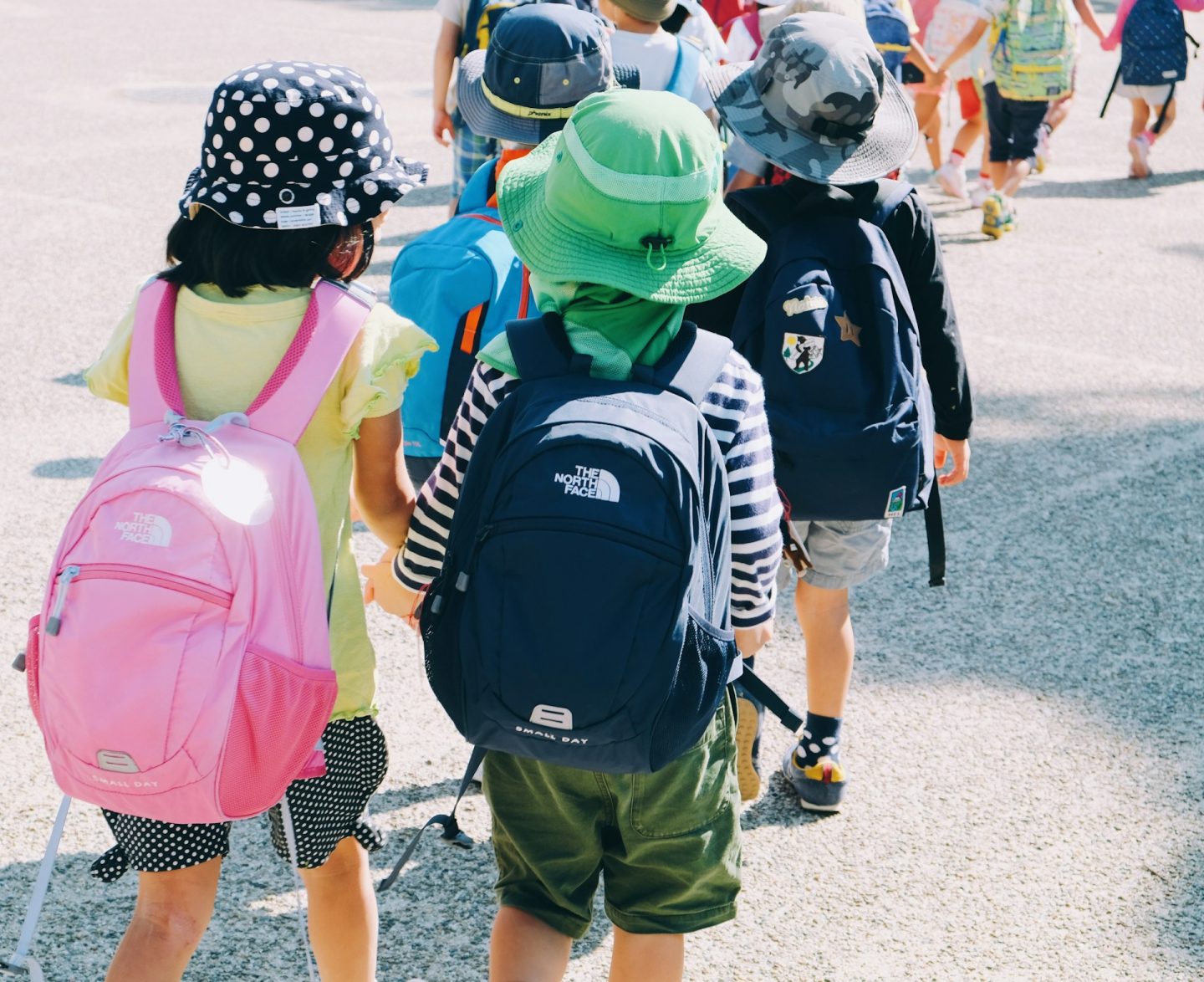 school children walking to school